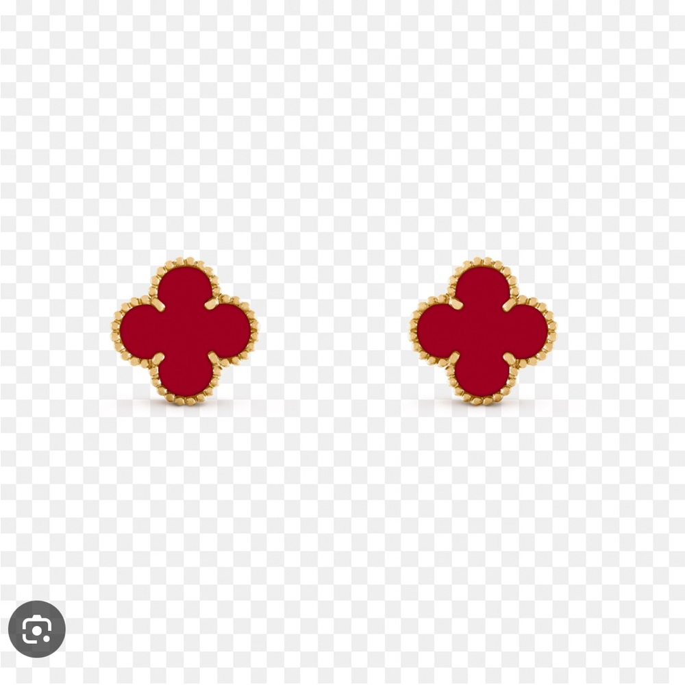 Red and Gold Clover Stud Earrings